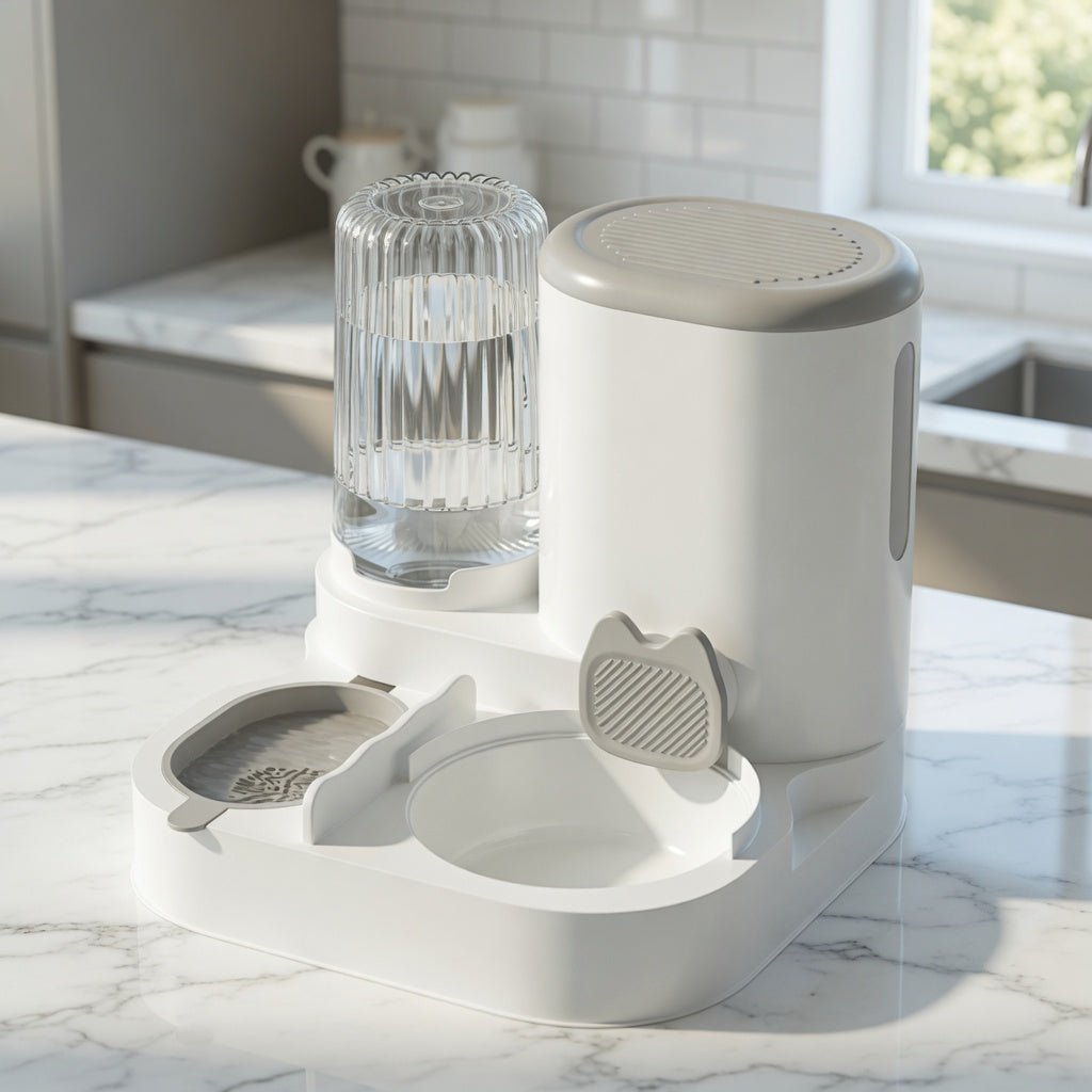 Cat Food & Water Dispenser, 2-in-1 Feeding Station with Stainless Steel Bowl, No Power Required - Homvista