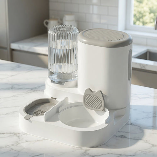 Cat Food & Water Dispenser, 2-in-1 Feeding Station with Stainless Steel Bowl, No Power Required - Homvista