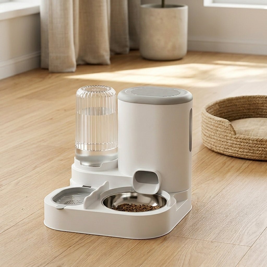 Cat Food & Water Dispenser, 2-in-1 Feeding Station with Stainless Steel Bowl, No Power Required - Homvista
