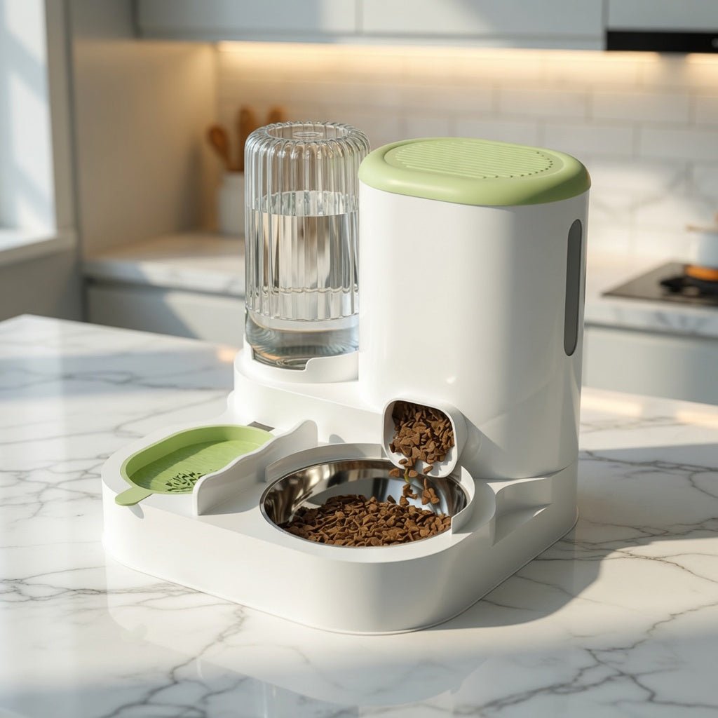 Cat Food & Water Dispenser, 2-in-1 Feeding Station with Stainless Steel Bowl, No Power Required - Homvista