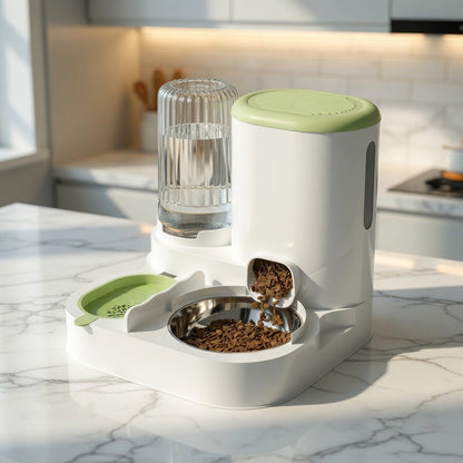 Cat Food & Water Dispenser, 2-in-1 Feeding Station with Stainless Steel Bowl, No Power Required - Homvista