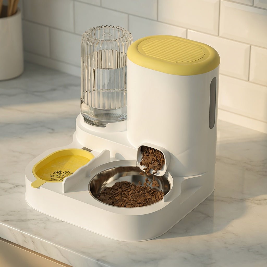 Cat Food & Water Dispenser, 2-in-1 Feeding Station with Stainless Steel Bowl, No Power Required - Homvista