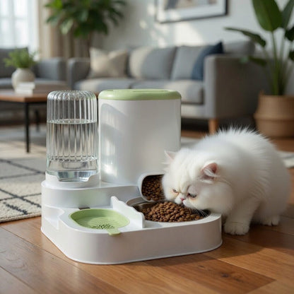 Cat Food & Water Dispenser, 2-in-1 Feeding Station with Stainless Steel Bowl, No Power Required - Homvista