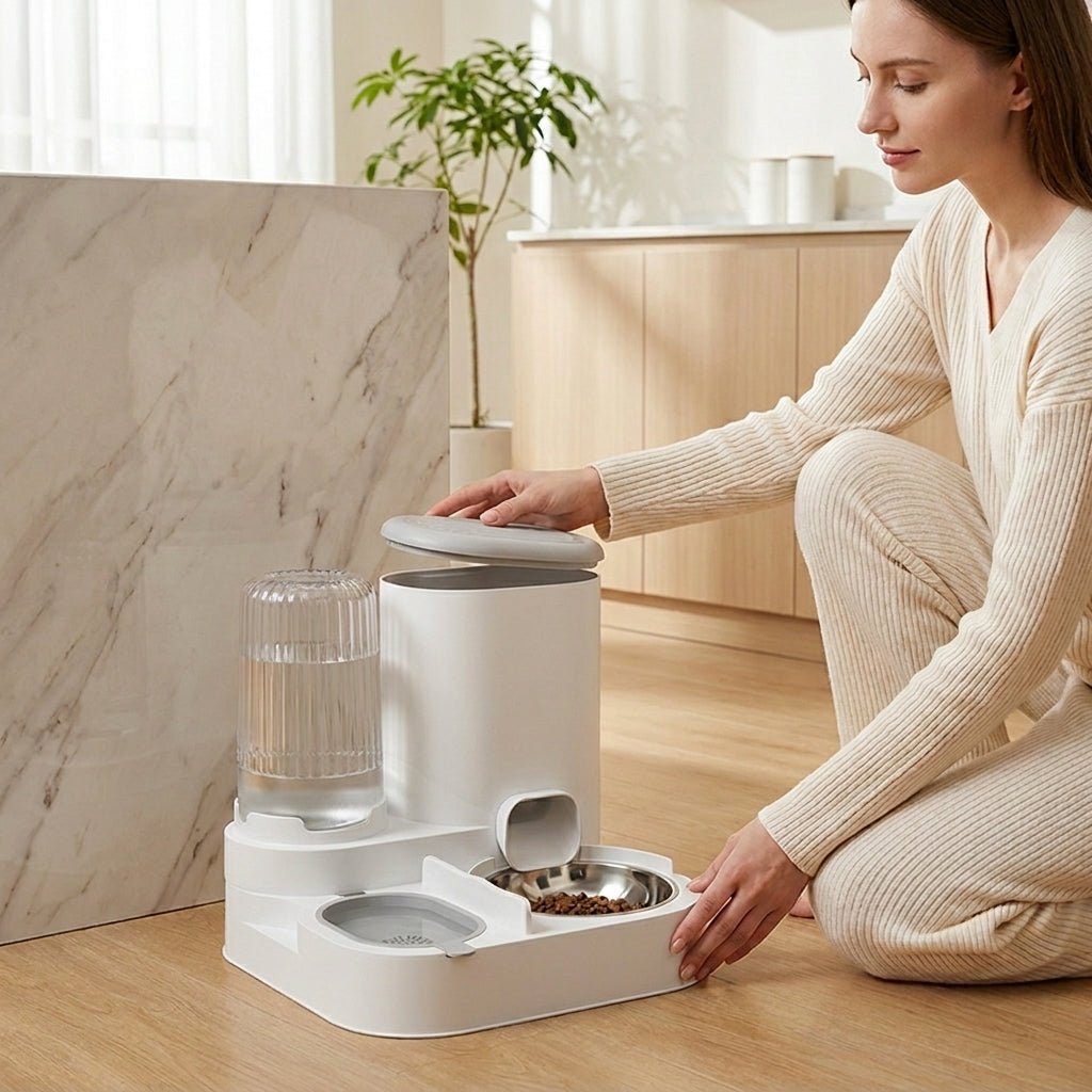 Cat Food & Water Dispenser, 2-in-1 Feeding Station with Stainless Steel Bowl, No Power Required - Homvista