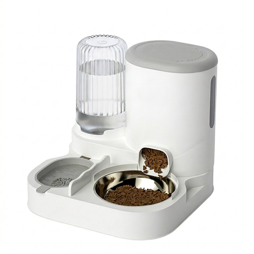 Cat Food & Water Dispenser, 2-in-1 Feeding Station with Stainless Steel Bowl, No Power Required - Homvista