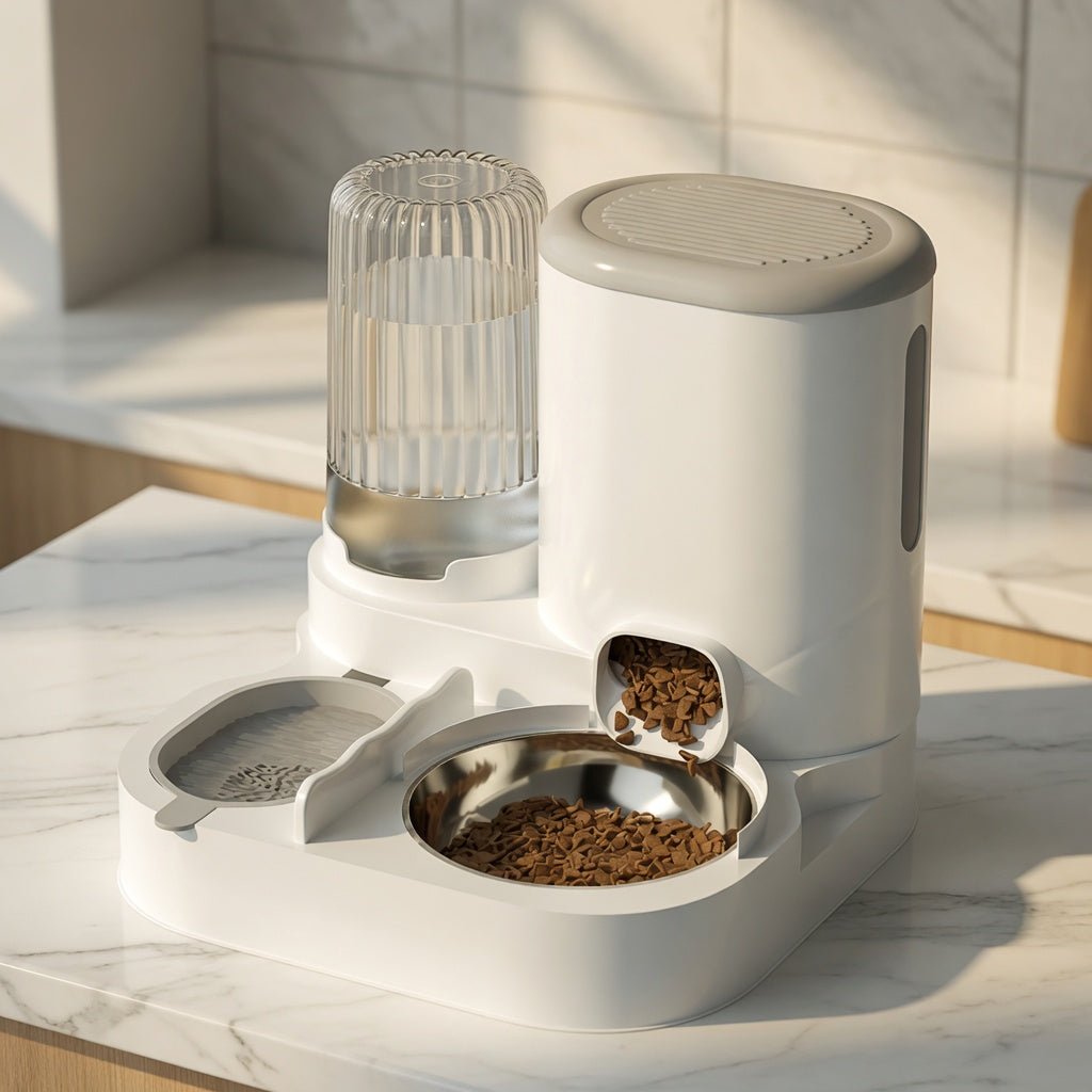Cat Food & Water Dispenser, 2-in-1 Feeding Station with Stainless Steel Bowl, No Power Required - Homvista