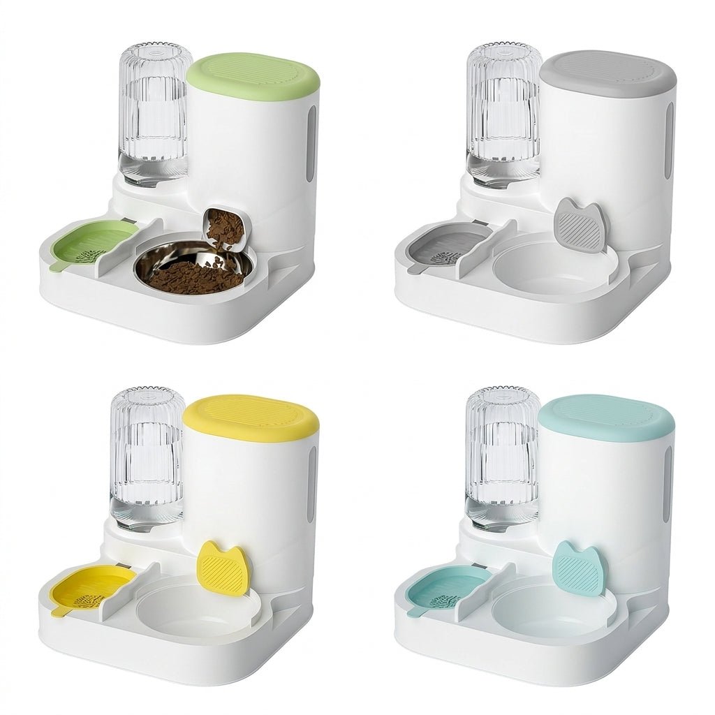 Cat Food & Water Dispenser, 2-in-1 Feeding Station with Stainless Steel Bowl, No Power Required - Homvista