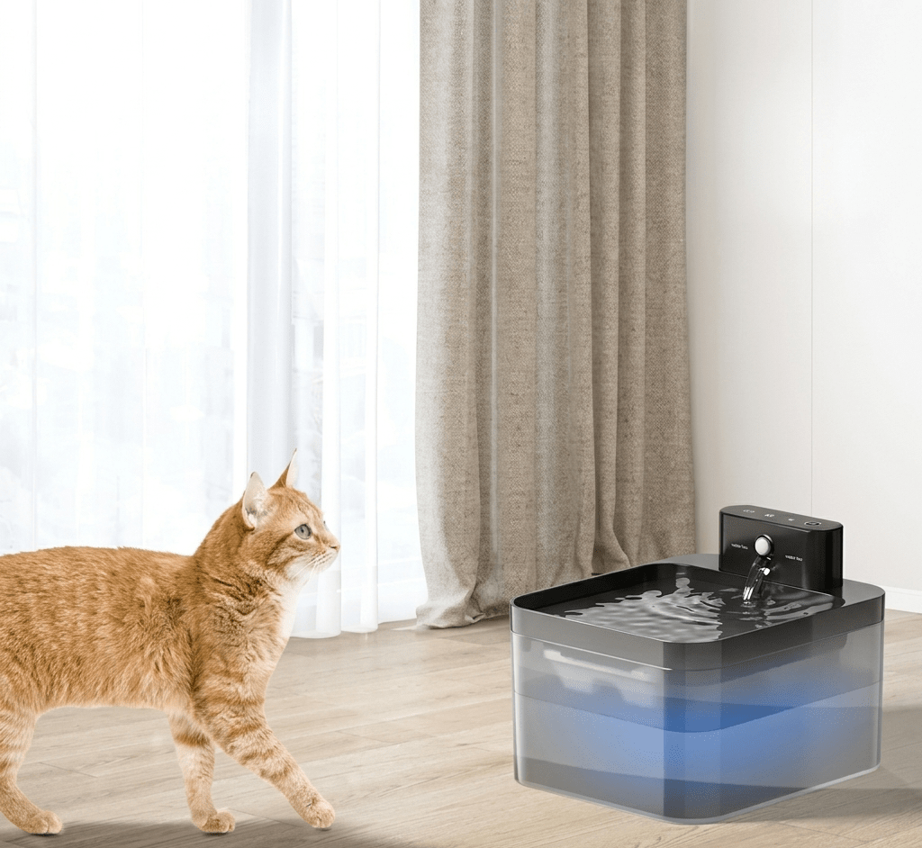 Cat Water Fountain, Rechargeable Sensor-Activated Pet Fountain with Motion Detection & Filtered Flow - Homvista