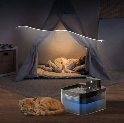 Cat Water Fountain, Rechargeable Sensor-Activated Pet Fountain with Motion Detection & Filtered Flow - Homvista
