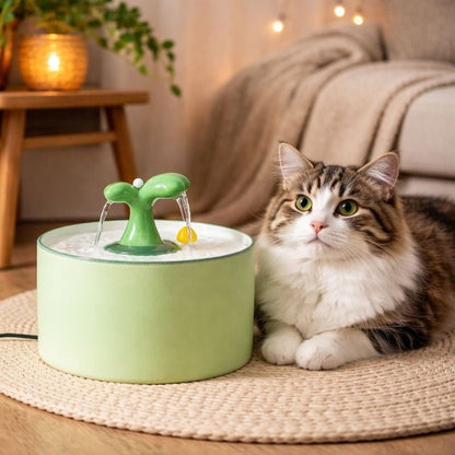 Ceramic Cat Water Fountain, 1–1.5L Pet Fountain with Multi-Stage Filtration & Quiet Pump - Homvista
