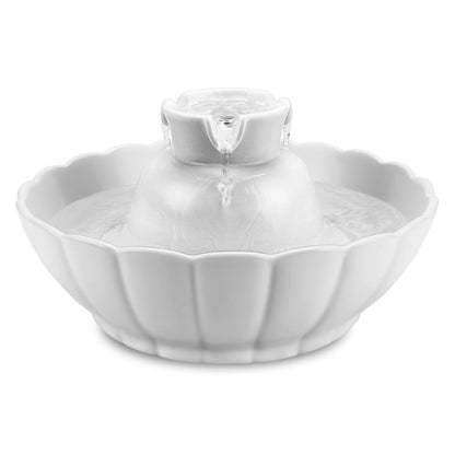 Ceramic Cat Water Fountain, 2.1L Pet Fountain with Dual Filtration & Quiet 2W Pump - Homvista