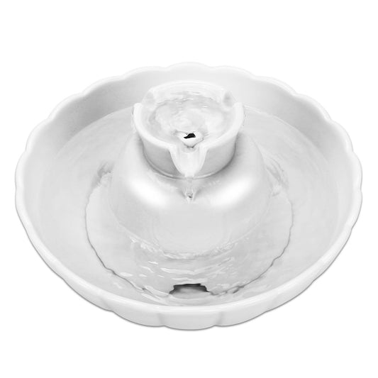 Ceramic Cat Water Fountain, 2.1L Pet Fountain with Dual Filtration & Quiet 2W Pump - Homvista