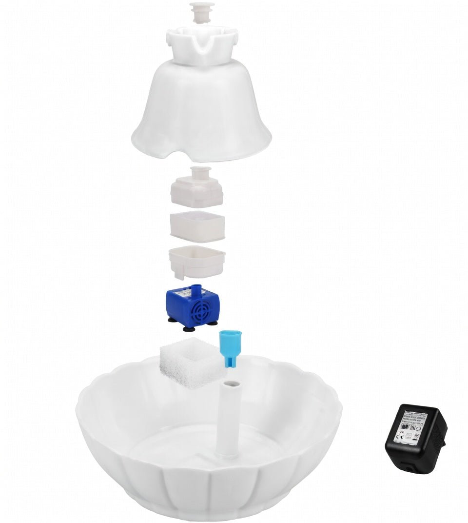 Ceramic Cat Water Fountain, 2.1L Pet Fountain with Dual Filtration & Quiet 2W Pump - Homvista