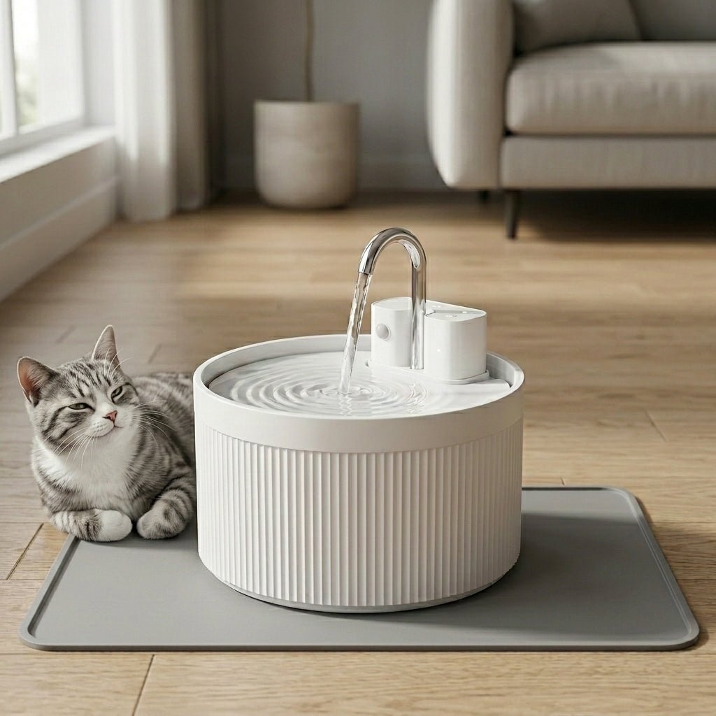 Ceramic Cat Water Fountain, Rechargeable Pet Fountain with Adjustable Flow & 3-Layer Filtration - Homvista