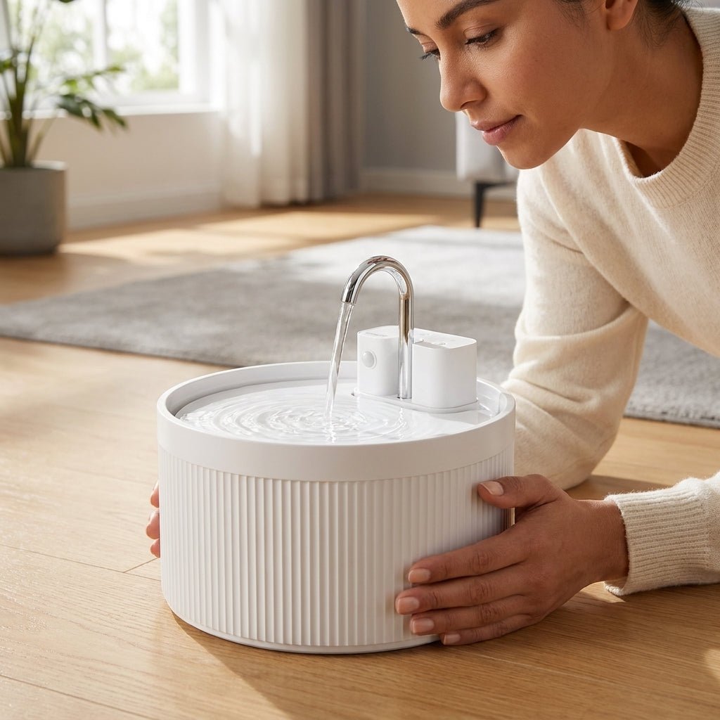 Ceramic Cat Water Fountain, Rechargeable Pet Fountain with Adjustable Flow & 3-Layer Filtration - Homvista