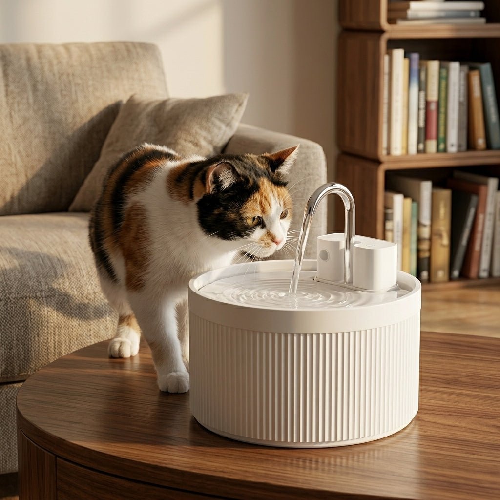 Ceramic Cat Water Fountain, Rechargeable Pet Fountain with Adjustable Flow & 3-Layer Filtration - Homvista