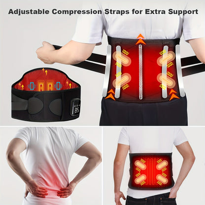 Cordless Heated Back Massager Belt, Lumbar Support, 3 Heat & Vibration Modes, USB - Homvista