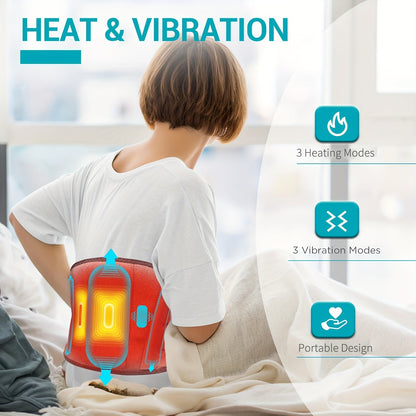 Cordless Heated Back Massager Belt, Lumbar Support, 3 Heat & Vibration Modes, USB - Homvista