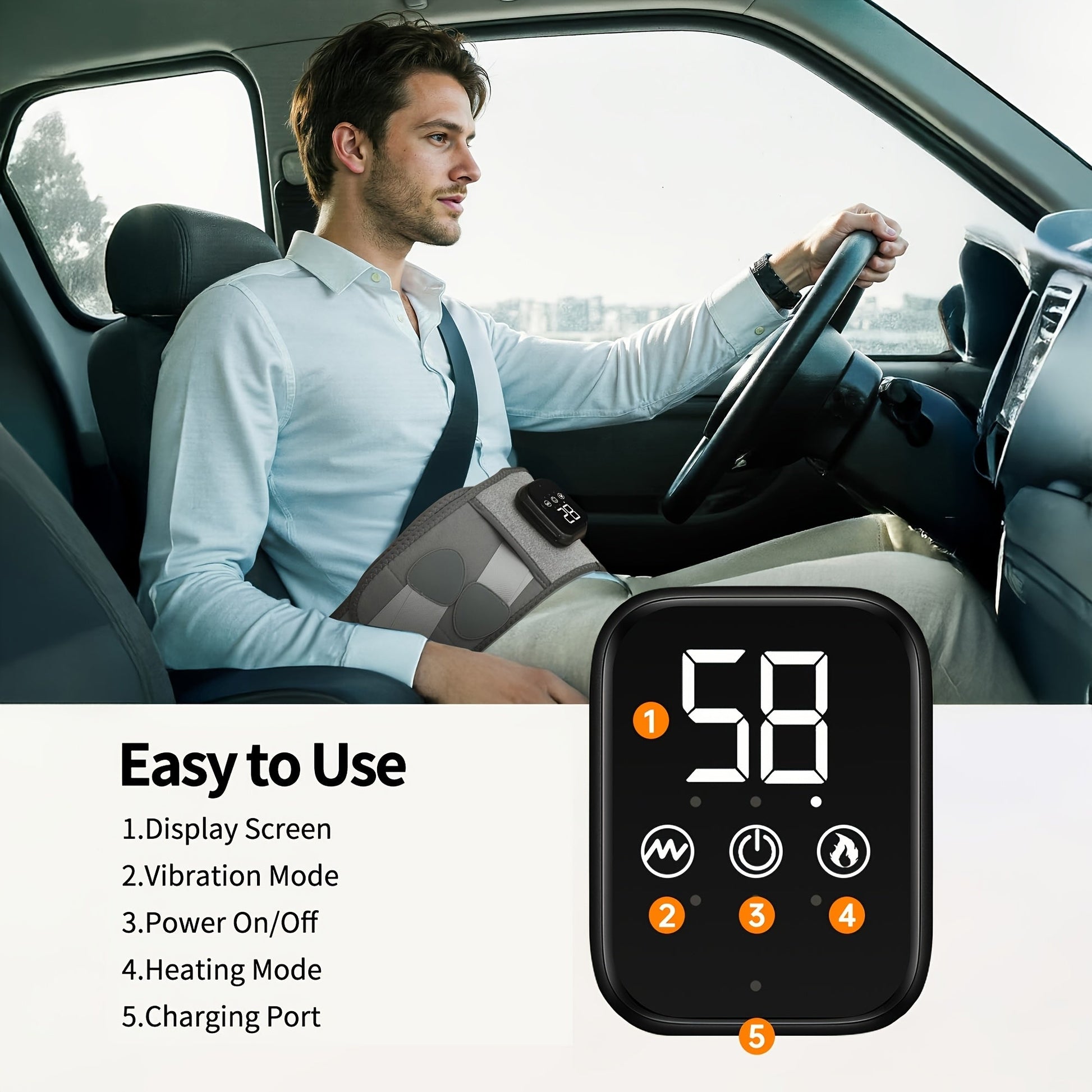 Cordless Heated Back Massager Belt, Lumbar Support, 3 Heat & Vibration Modes, USB - Homvista