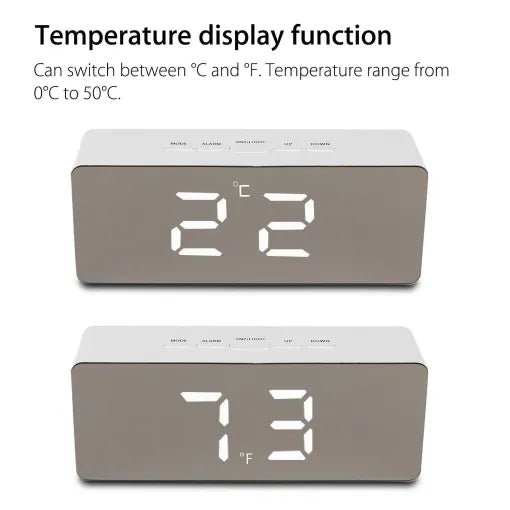 Digital Alarm Clock Smart Mirror Desktop Bedside Nightlight - Homvista