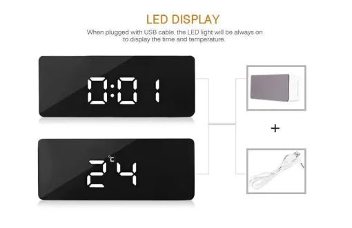 Digital Alarm Clock Smart Mirror Desktop Bedside Nightlight - Homvista