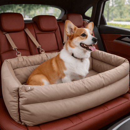 Dog Car Booster Seat, Elevated Water-Resistant Faux Leather Pet Car Seat - Homvista