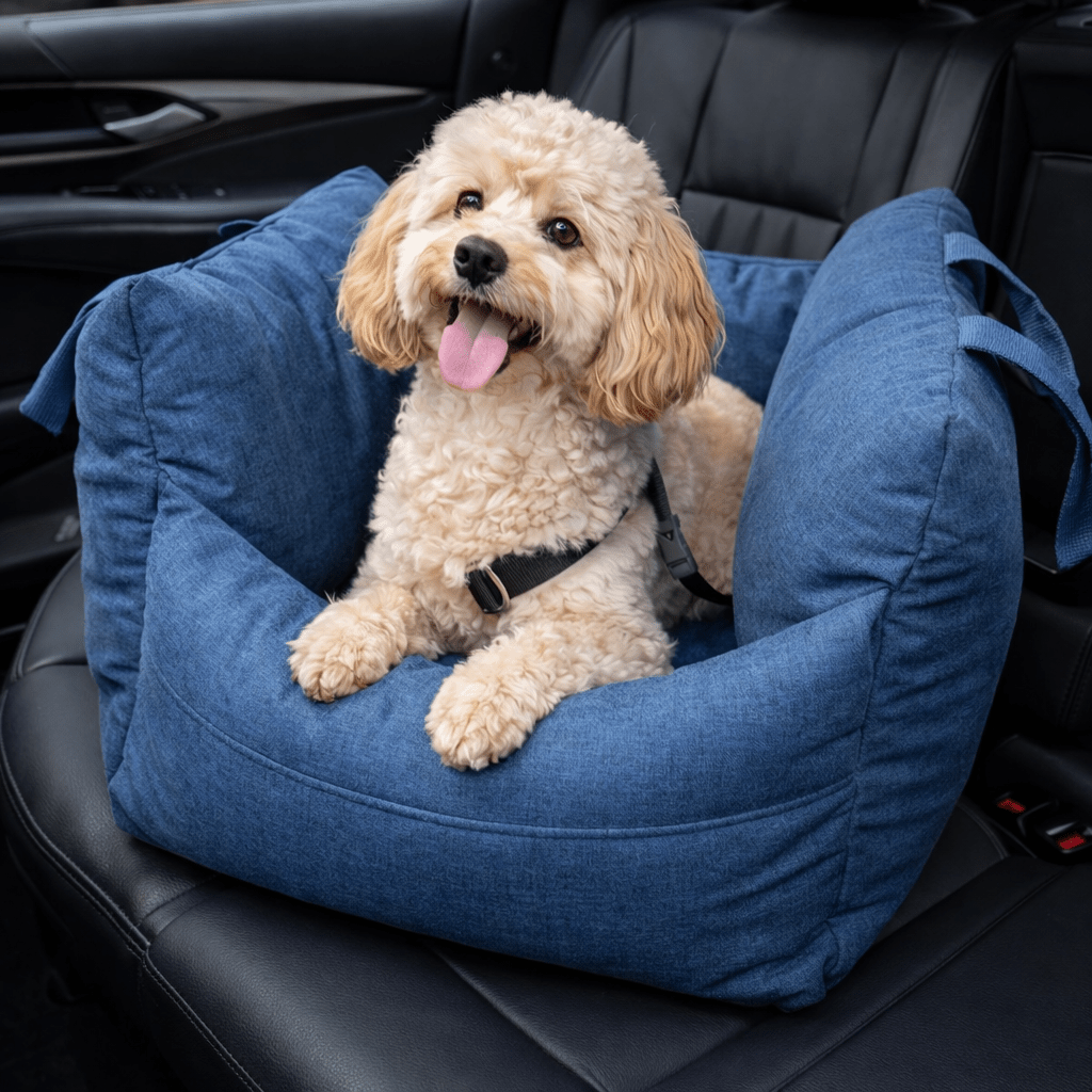 Dog Car Seat Bed, Water-Resistant Pet Booster with Safety Straps, Non-Slip Base & Washable Cover - Homvista