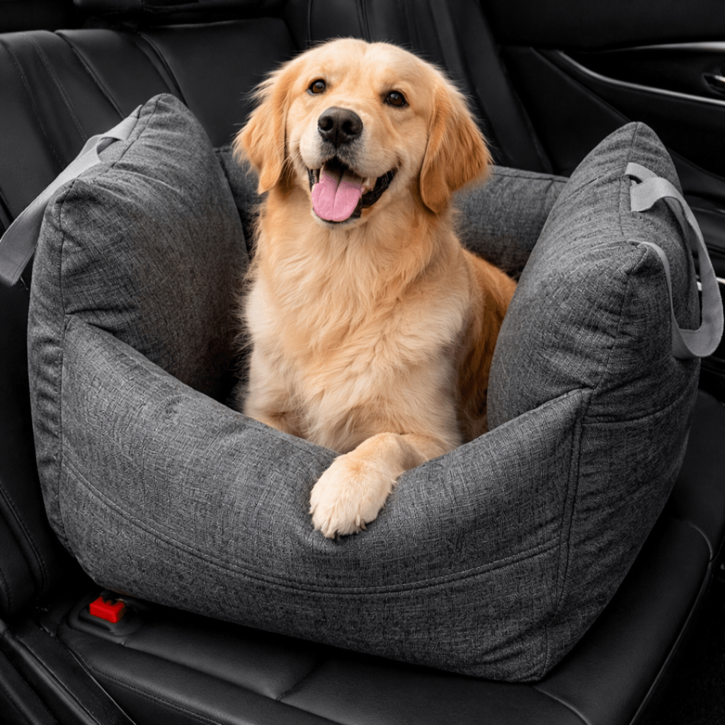 Dog Car Seat Bed, Water-Resistant Pet Booster with Safety Straps, Non-Slip Base & Washable Cover - Homvista
