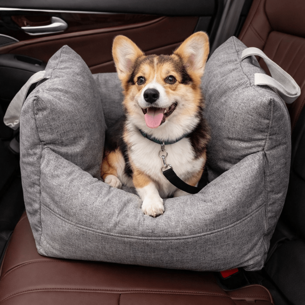 Dog Car Seat Bed, Water-Resistant Pet Booster with Safety Straps, Non-Slip Base & Washable Cover - Homvista