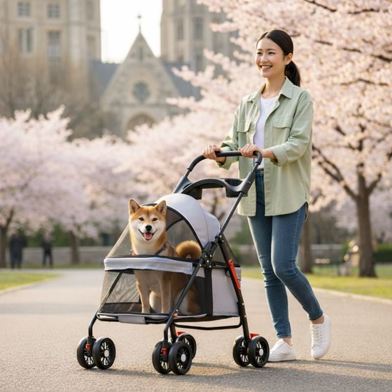 Dog & Cat Stroller, Foldable Lightweight Pet Stroller with Breathable Mesh for Small & Medium Pets - Homvista