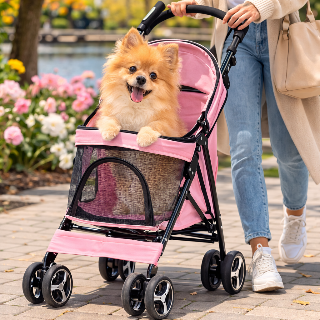 Dog & Cat Stroller, Foldable Lightweight Pet Stroller with Breathable Mesh for Small & Medium Pets - Homvista