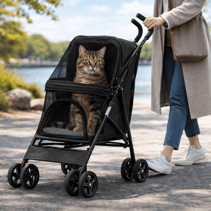 Dog & Cat Stroller, Foldable Lightweight Pet Stroller with Breathable Mesh for Small & Medium Pets - Homvista