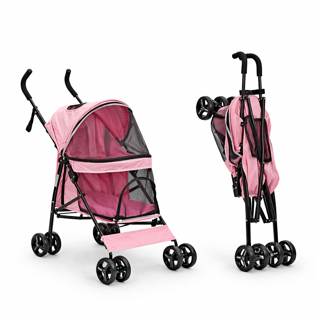 Dog & Cat Stroller, Foldable Lightweight Pet Stroller with Breathable Mesh for Small & Medium Pets - Homvista