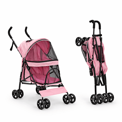 Dog & Cat Stroller, Foldable Lightweight Pet Stroller with Breathable Mesh for Small & Medium Pets - Homvista