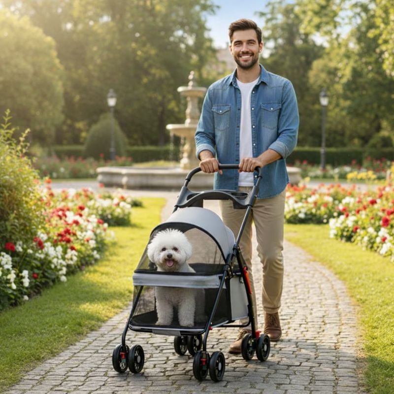 Dog & Cat Stroller, Foldable Lightweight Pet Stroller with Breathable Mesh for Small & Medium Pets - Homvista