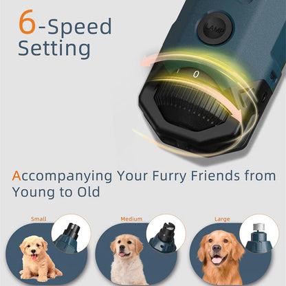 Dog Nail Grinder, 6-Speed Rechargeable Pet Nail Trimmer with Dual LED, 45dB & 3 Ports - Homvista