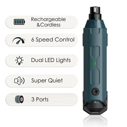 Dog Nail Grinder, 6-Speed Rechargeable Pet Nail Trimmer with Dual LED, 45dB & 3 Ports - Homvista