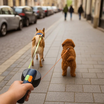 Dual Retractable Dog Leash, 3m Tangle-Free Leash for Two Dogs with LED & Separate Brakes - Homvista