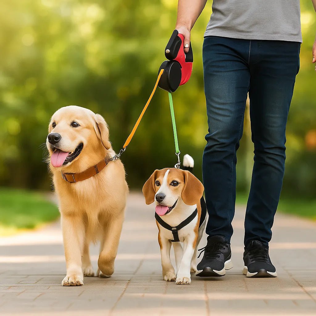Dual Retractable Dog Leash, 3m Tangle-Free Leash for Two Dogs with LED & Separate Brakes - Homvista