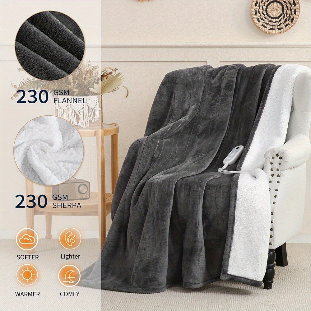 Electric Heated Blanket Throw, Soft Flannel, 8 Heat Settings, Auto-Off (Dark Grey, 50"x60") - Homvista