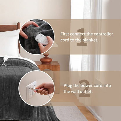 Electric Heated Blanket Throw, Soft Flannel, 8 Heat Settings, Auto-Off (Dark Grey, 50"x60") - Homvista