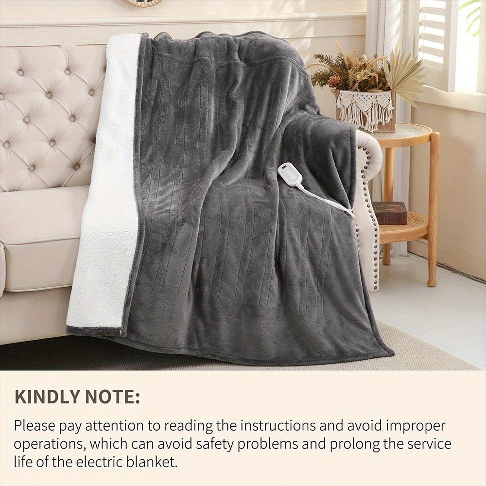 Electric Heated Blanket Throw, Soft Flannel, 8 Heat Settings, Auto-Off (Dark Grey, 50"x60") - Homvista