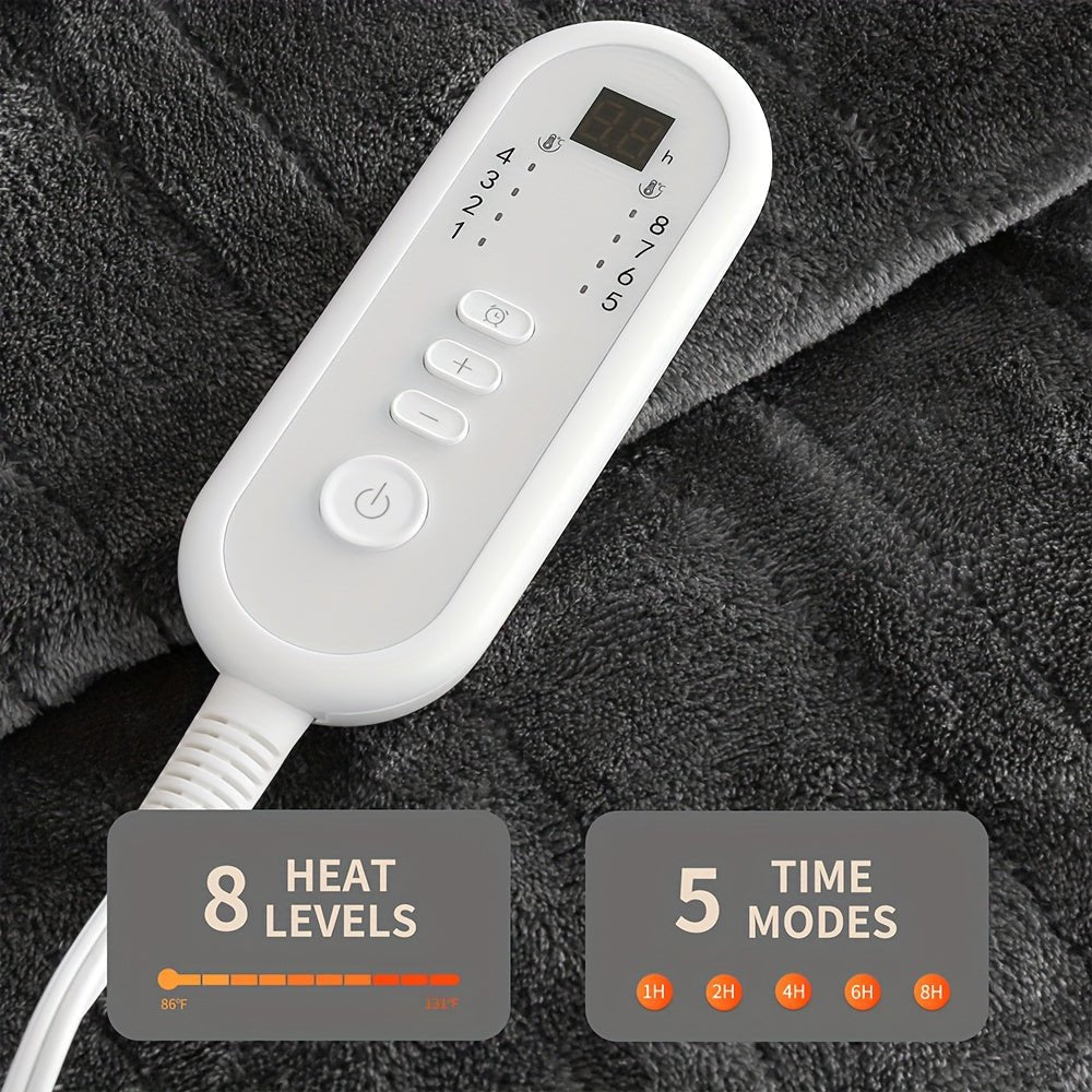 Electric Heated Blanket Throw, Soft Flannel, 8 Heat Settings, Auto-Off (Dark Grey, 50"x60") - Homvista