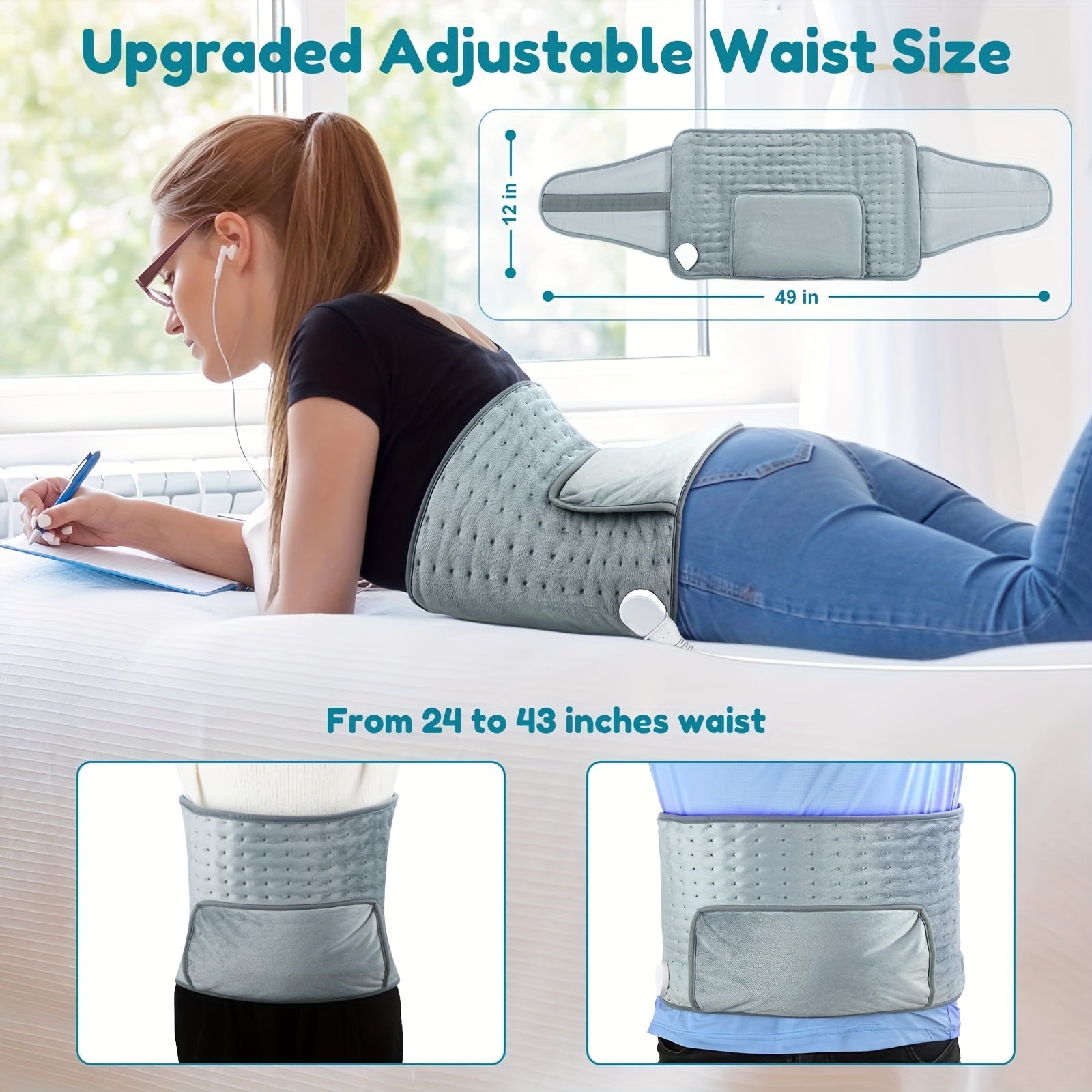 Electric Heating Pad Belt, 12x24 Lower Back Wrap, 6 Heat Levels & Timers - Homvista