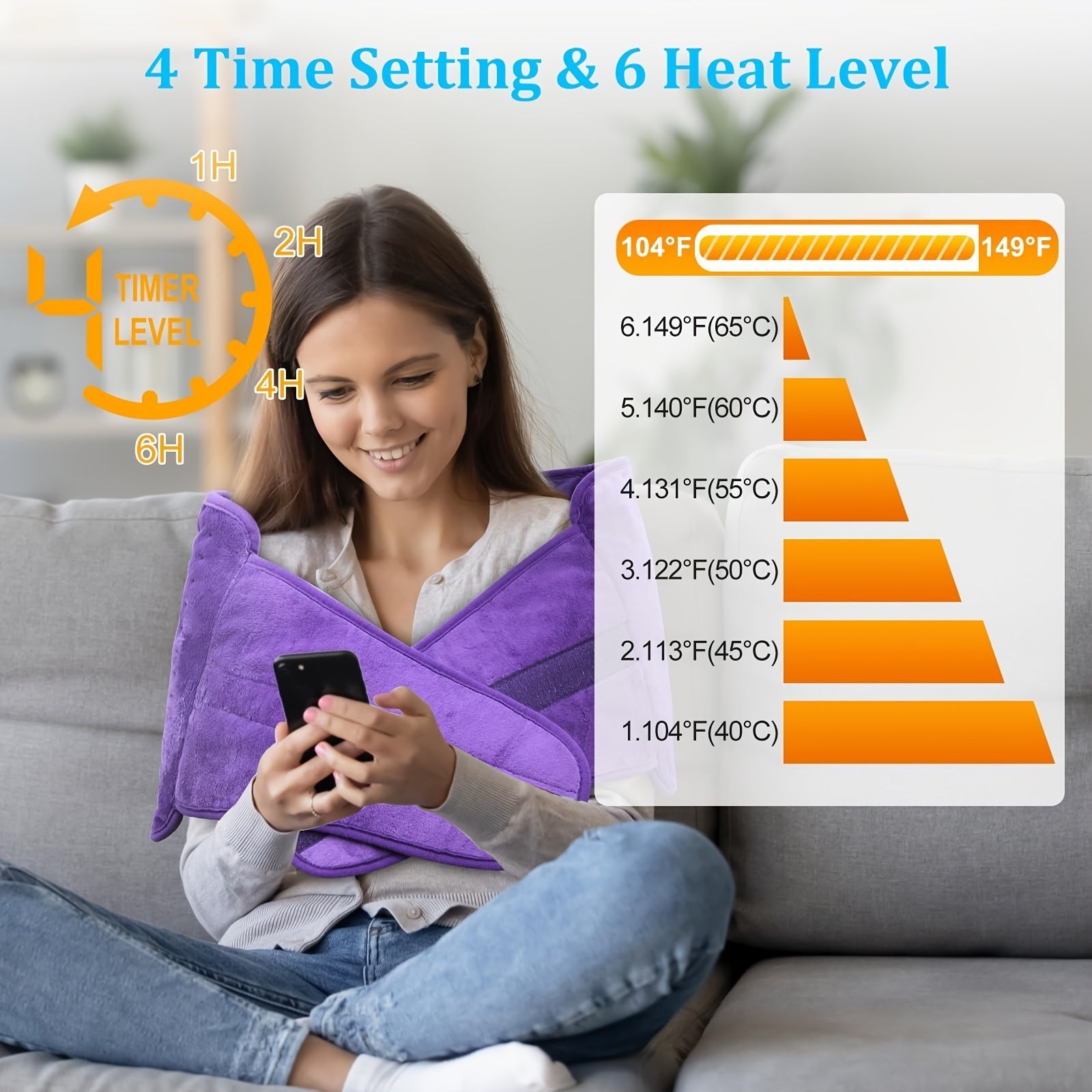 Electric Heating Pad Belt, 12x24 Lower Back Wrap, 6 Heat Levels & Timers - Homvista