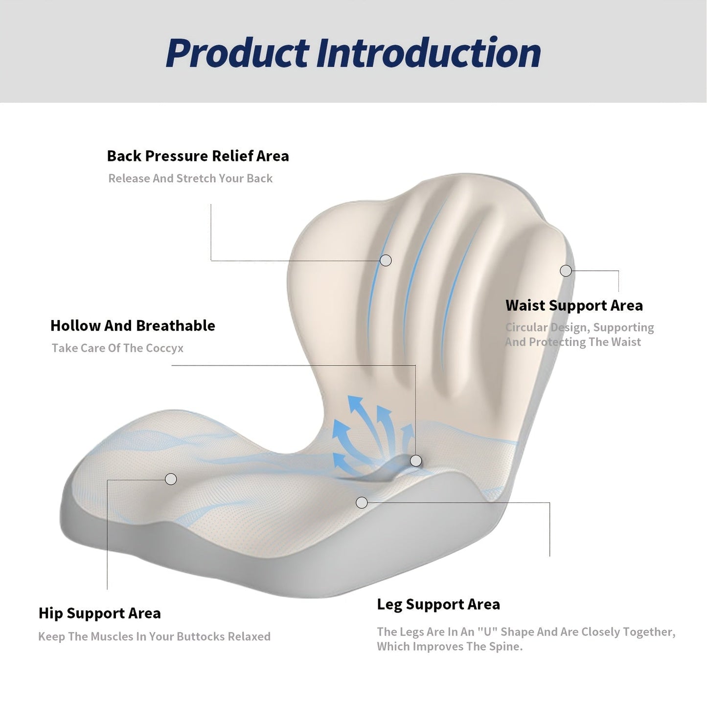 Ergonomic Lumbar Support Cushion, Memory Foam Back Pillow for Office & Car - Homvista