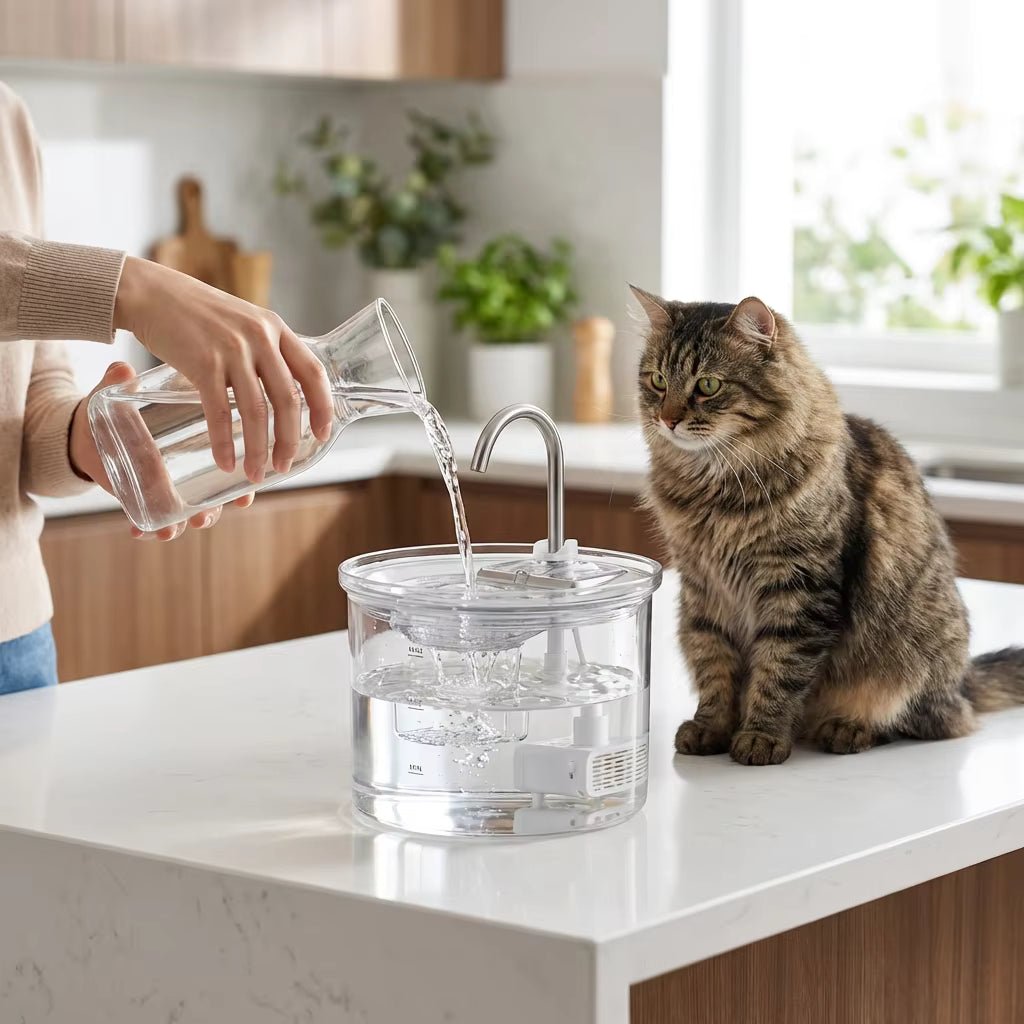 Glass Pet Water Fountain, 2L Cat & Dog Fountain with Adjustable Flow & Quiet Easy-Clean Design - Homvista