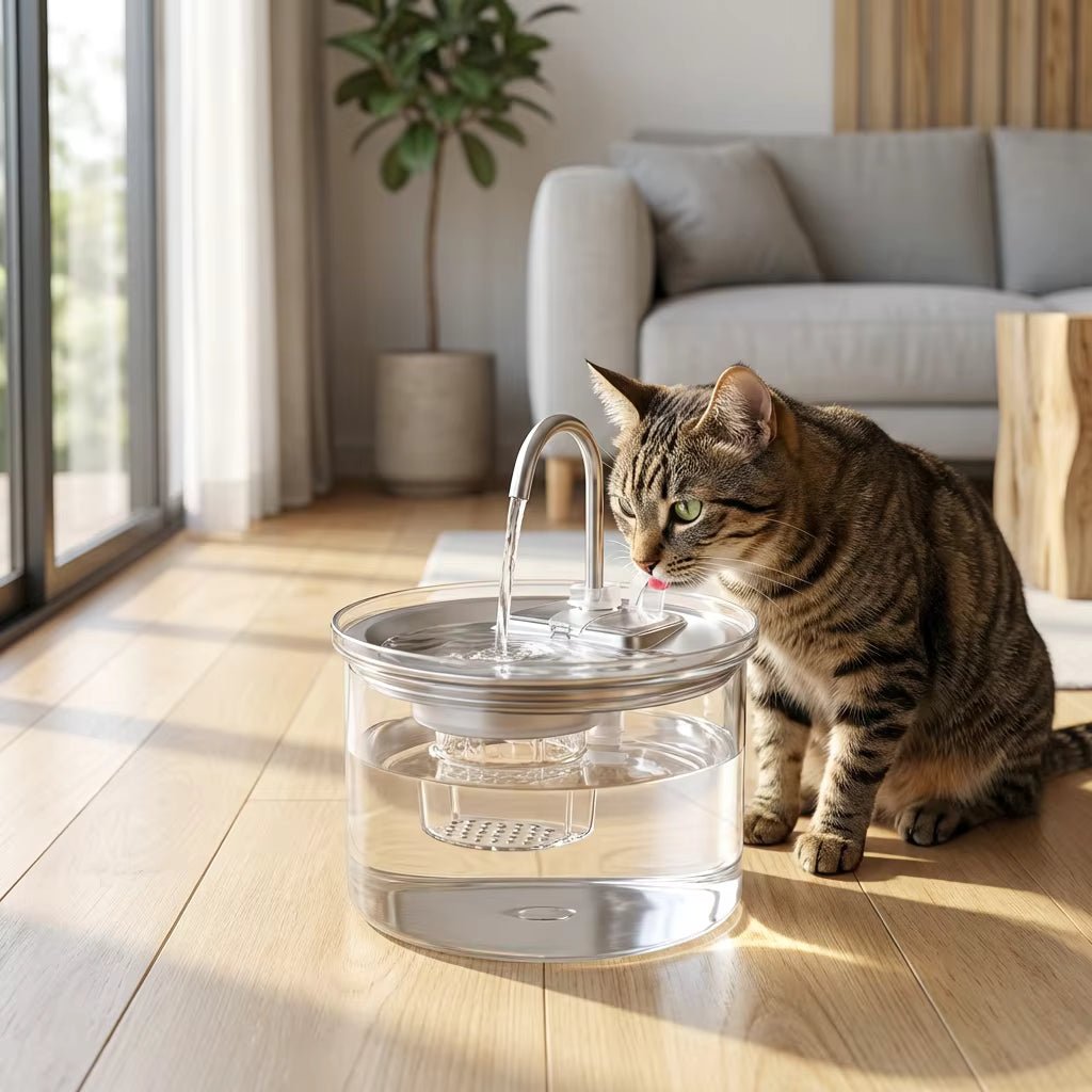Glass Pet Water Fountain, 2L Cat & Dog Fountain with Adjustable Flow & Quiet Easy-Clean Design - Homvista