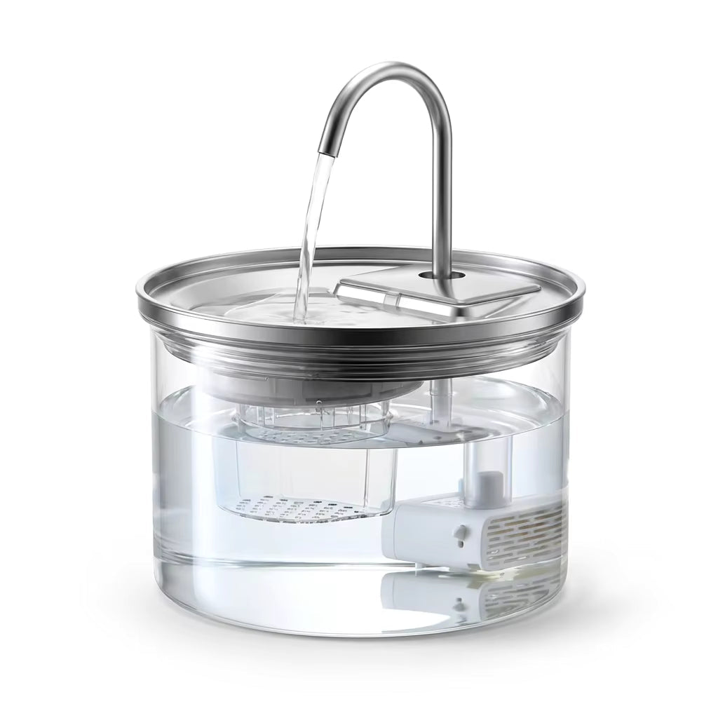 Glass Pet Water Fountain, 2L Cat & Dog Fountain with Adjustable Flow & Quiet Easy-Clean Design - Homvista