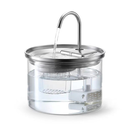 Glass Pet Water Fountain, 2L Cat & Dog Fountain with Adjustable Flow & Quiet Easy-Clean Design - Homvista